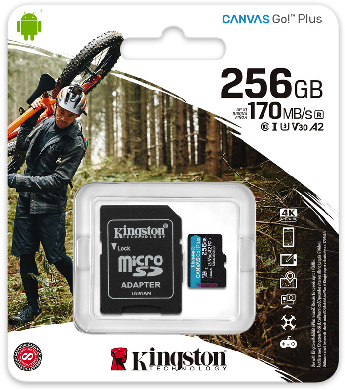 Kingston - Cartão Kingston Canvas Go! Plus MicroSDXC UHS-I U3 V30 A2 256GB