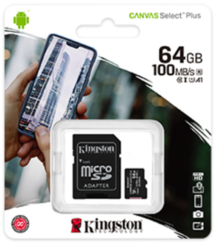 Kingston - Cartão Kingston Canvas Select Plus MicroSDHC UHS-I A1 64GB