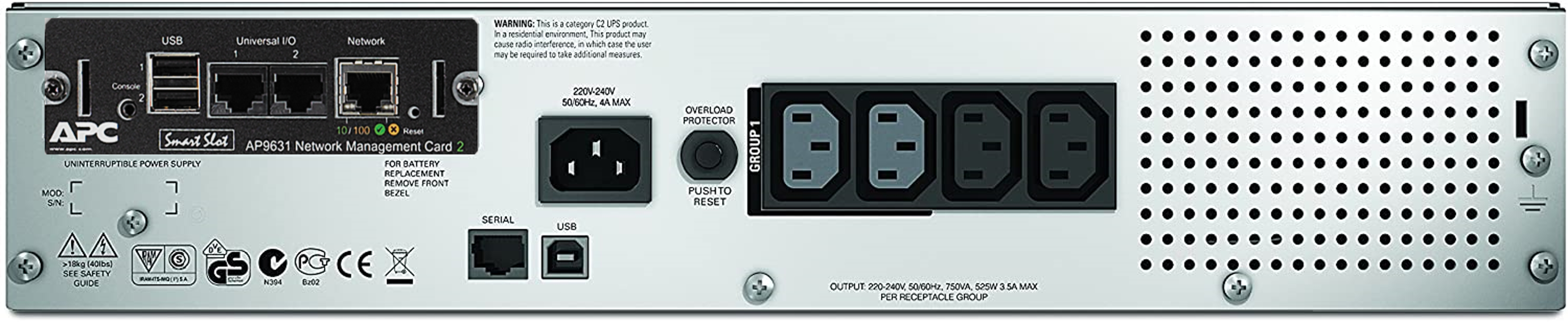 APC - UPS APC Smart-UPS 750VA LCD RM 2U 230V com Placa de Rede