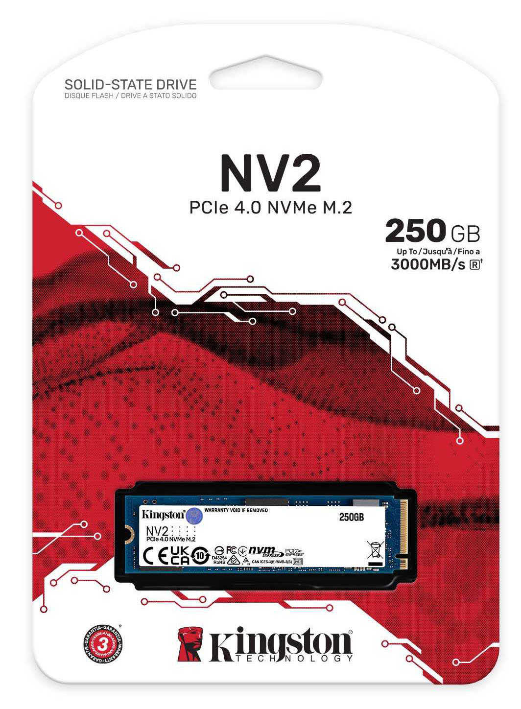 Kingston - SSD Kingston NV2 250GB Gen4 M.2 NVMe 2280 (3000/1300MB/s)