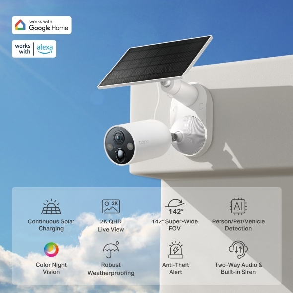 TP-Link - Câmara TP-Link Tapo TC85 KIT Solar-Powered Security Camera Kit, 1 × Tapo TC85, 1 × Tapo A201