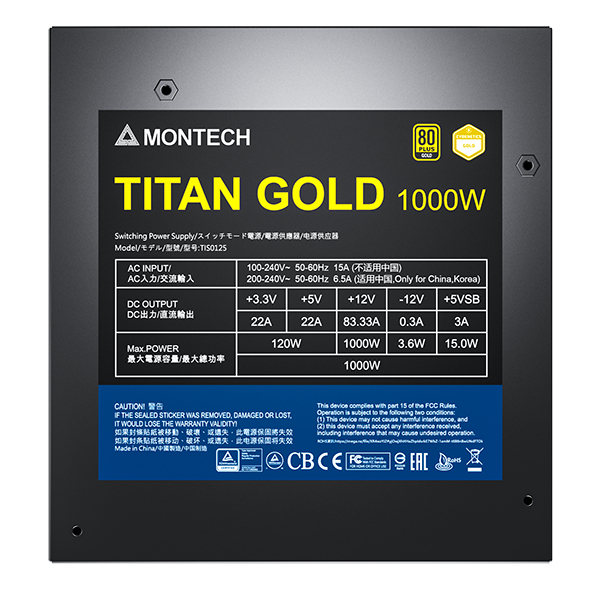 Montech - Fonte Modular Montech Titan 1000W 80 PLUS & Cybenetics Gold, PCIe 5.0 ATX 3.0 Ready