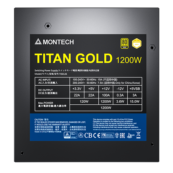 Montech - Fonte Modular Montech Titan 1200W 80 PLUS & Cybenetics Gold, PCIe 5.0 ATX 3.0 Ready
