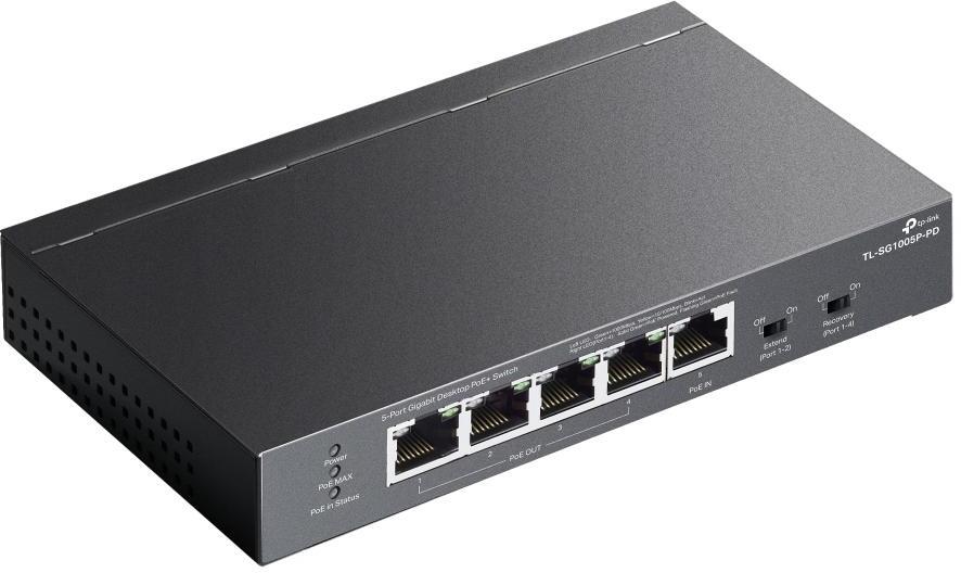 TP-Link - Switch TP-Link TL-SG1005P-PD 5 Portas Gigabit PoE+ 1 Porta PoE++ 4 Portas PoE+ Out