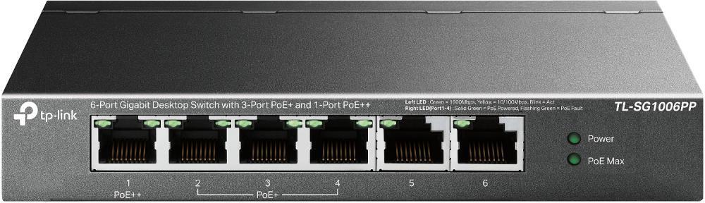 Switch TP-Link TL-SG1006PP 6 Portas Gigabit c/ 3 Portas PoE+ 1 Porta PoE++