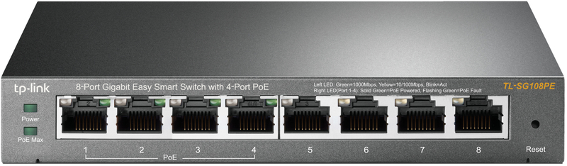 Switch TP-Link TL-SG108PE 8 Portas Gigabit Easy Smart c/ 4 Portas PoE+