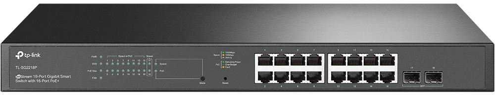 Switch TP-Link SG2016P JetStream 18 Portas Gigabit Smart Switch c/ 16 Portas PoE+