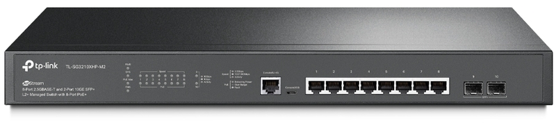 Switch TP-Link SG3210XHP JetStream 8P 2.5GBASE-T + 2 Portas 10GE SFP+ L2+ Managed Switch c/ 8 Portas PoE+