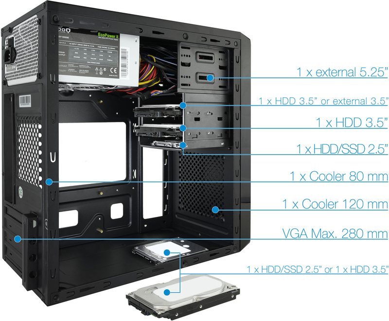 Tooq - ** B Grade ** Caixa Micro-ATX Tooq C/ Fonte 500W + 1x USB 3.0 Preta