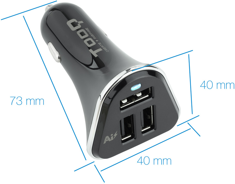 Tooq - Carregador de Isqueiro Tooq 3x USB 5V/5.2A Preto
