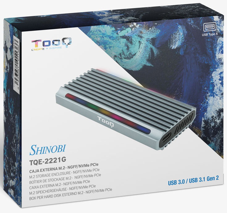 Tooq - Caixa SSD Tooq M.2 NGFF/NVMe SSD USB 3.1 Gen 2 USB-A RGB