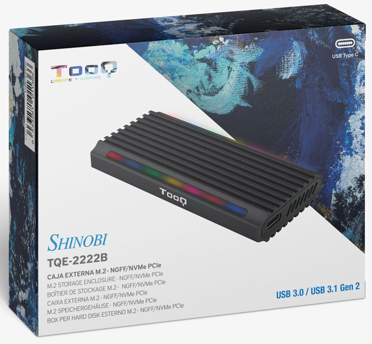 Tooq - Caixa SSD Tooq M.2 NGFF/NVMe SSD USB 3.1 Gen 2 USB-C RGB