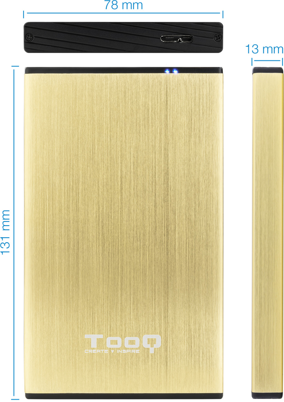 Tooq - Caixa HDD Tooq 2.5" SATA (9,5mm) USB 3.0/3.1 Gen 1 Dourado