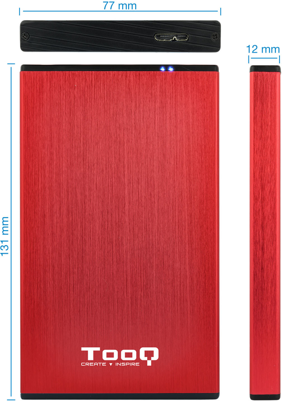 Tooq - Caixa HDD Tooq 2.5" SATA (9,5mm) USB 3.0/3.1 Gen 1 Vermelho Metalizado