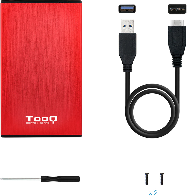 Tooq - Caixa HDD Tooq 2.5" SATA (9,5mm) USB 3.0/3.1 Gen 1 Vermelho Metalizado