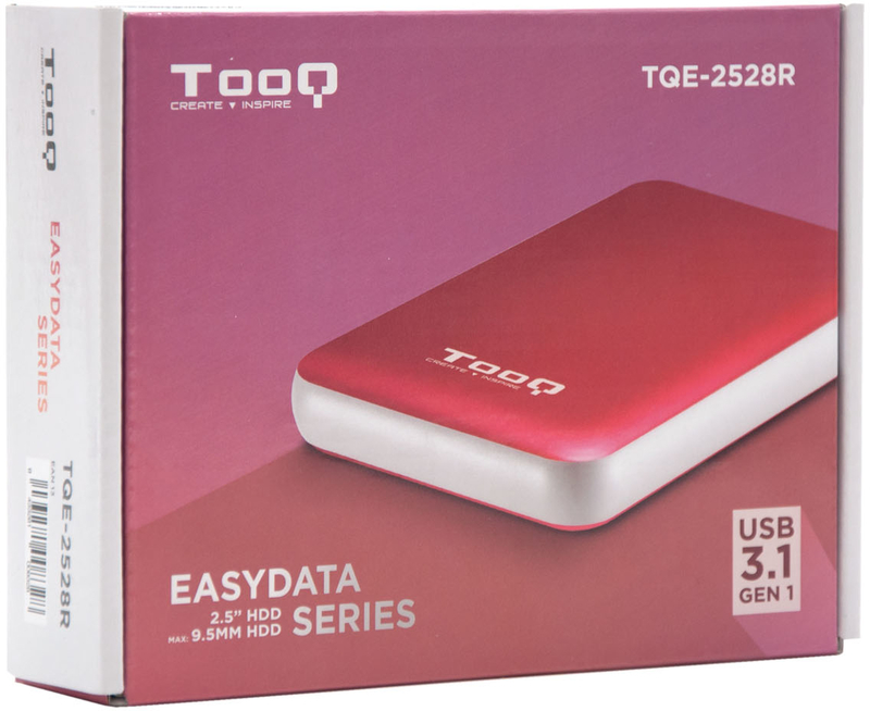 Tooq - Caixa HDD Tooq 2.5" SATA (9,5mm) UASP Tool Less USB 3.1 Gen 1 Vermelho