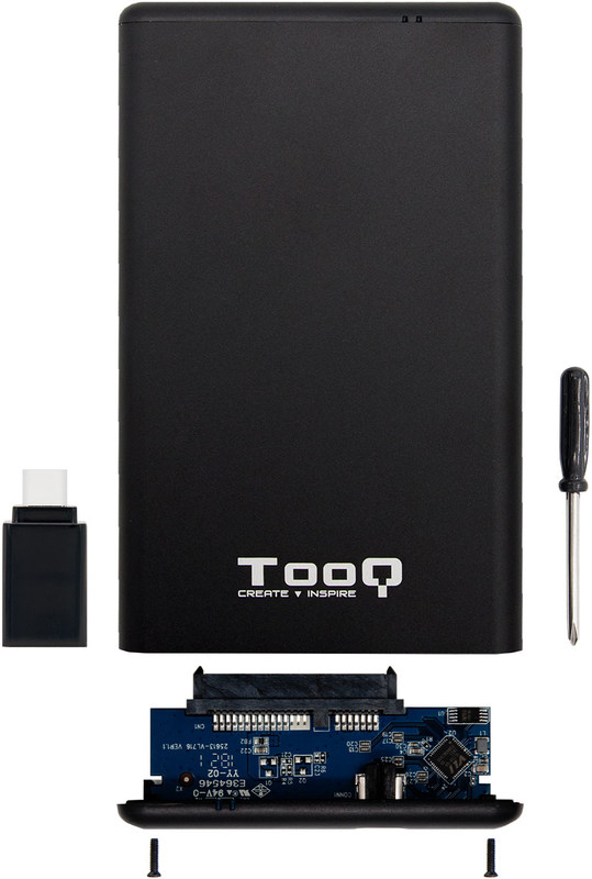 Tooq - Caixa HDD Tooq 2.5" SATA (9,5mm) USB C 3.1 Aluminio Preto