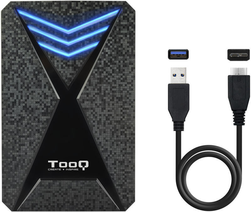 Tooq - Caixa HDD Gaming Tooq 2.5" SATA (9,5mm) USB 3.0 / 3.1 Gen 1 Preto LED Azul