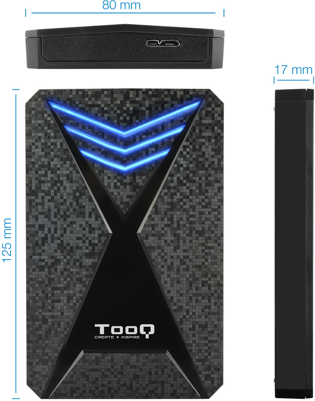 Tooq - Caixa HDD Gaming Tooq 2.5" SATA (9,5mm) USB 3.0 / 3.1 Gen 1 Preto LED Azul