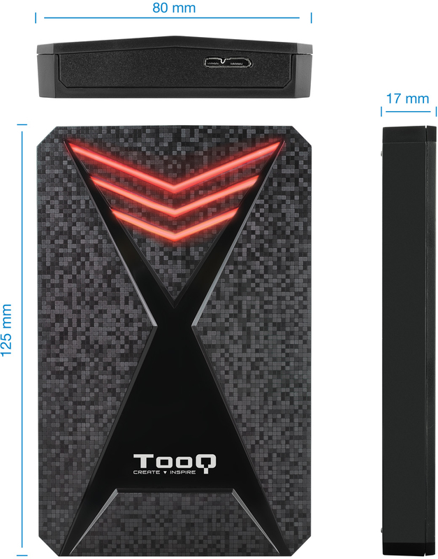 Tooq - Caixa HDD Gaming Tooq 2.5" SATA (9,5mm) USB 3.1 Gen 1 Preto RGB