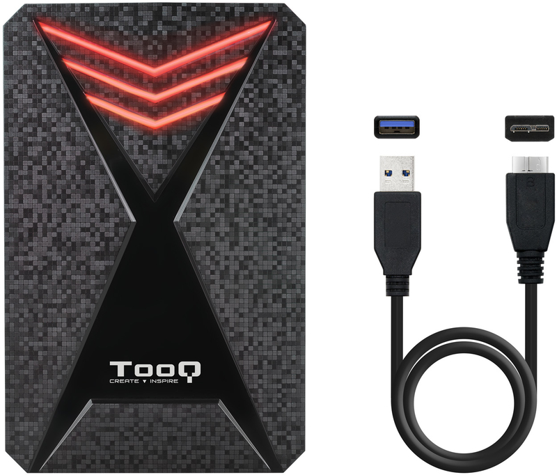 Tooq - Caixa HDD Gaming Tooq 2.5" SATA (9,5mm) USB 3.1 Gen 1 Preto RGB