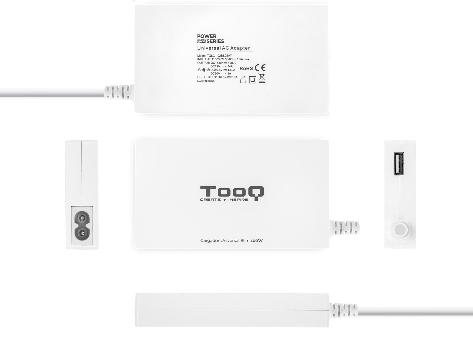 Tooq - Carregador de Portátil Slim Tooq 100W 1x USB 9 Conectores Branco