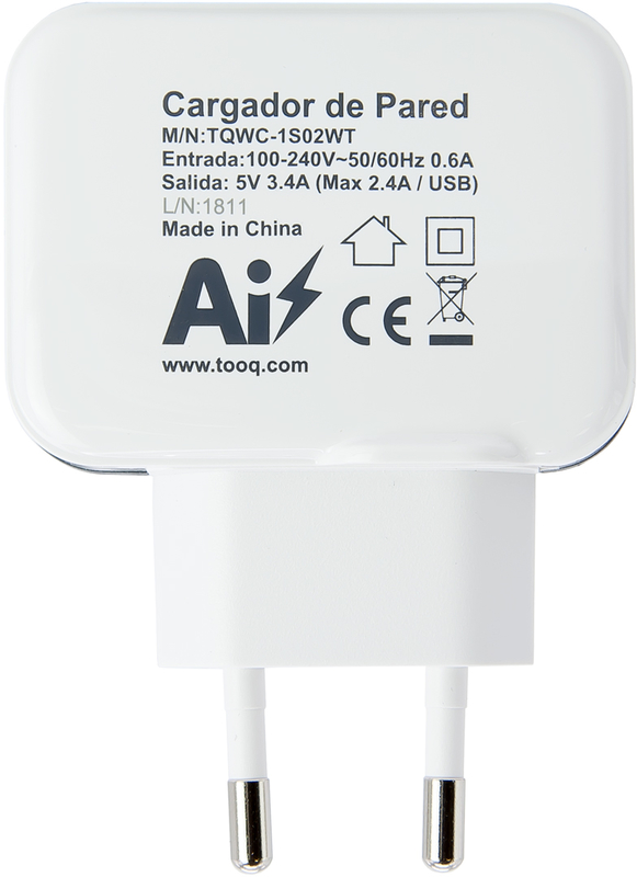 Tooq - Carregador Tooq 2x USB 5V 3.4A com Controlo AI Branco