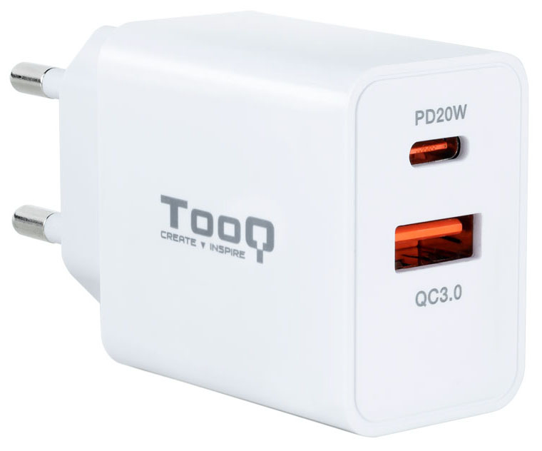 Carregador Tooq USB-C QC 3.0 (20W) + USB-A QC 3.0 (18W)