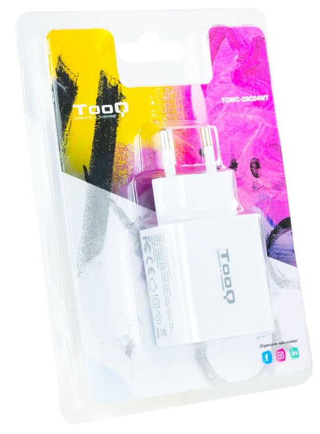 Tooq - Carregador Tooq USB-C QC 3.0 (20W) + USB-A QC 3.0 (18W) Branco