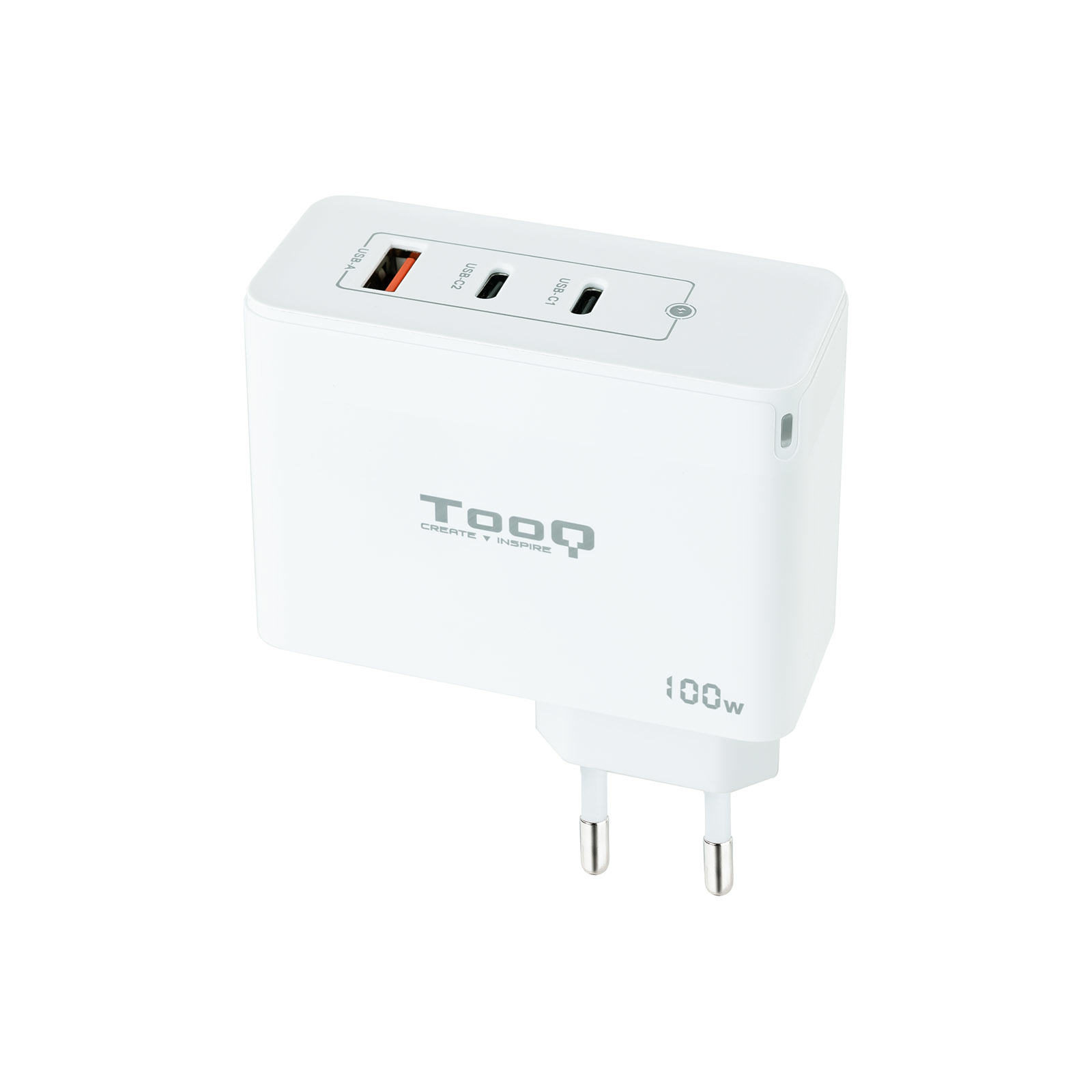 Carregador GaN Tooq USB-C/PD + USB-A/QC 100W Branco