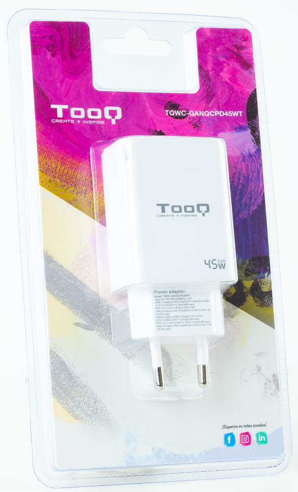 Tooq - Carregador GaN Tooq USB-C/PD 30W + USB-A/QC 45W