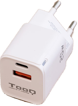 Tooq - Carregador Tooq USB-C/PD 20W + USB-A/QC 20W Branco