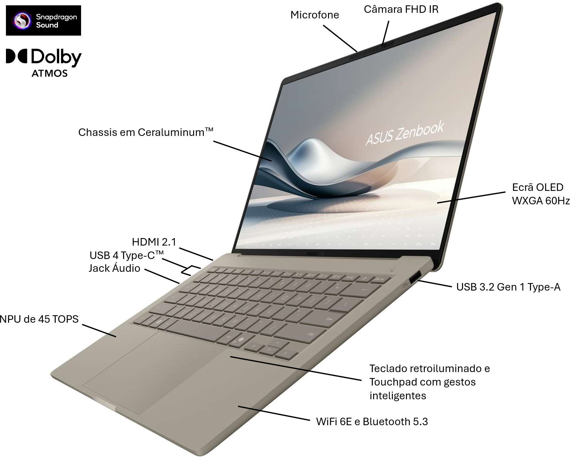 Asus - Portátil ASUS Zenbook A14 UX3407QA 14" Snapdragon X1 32GB DDR5 1TB OLED W11 Pro