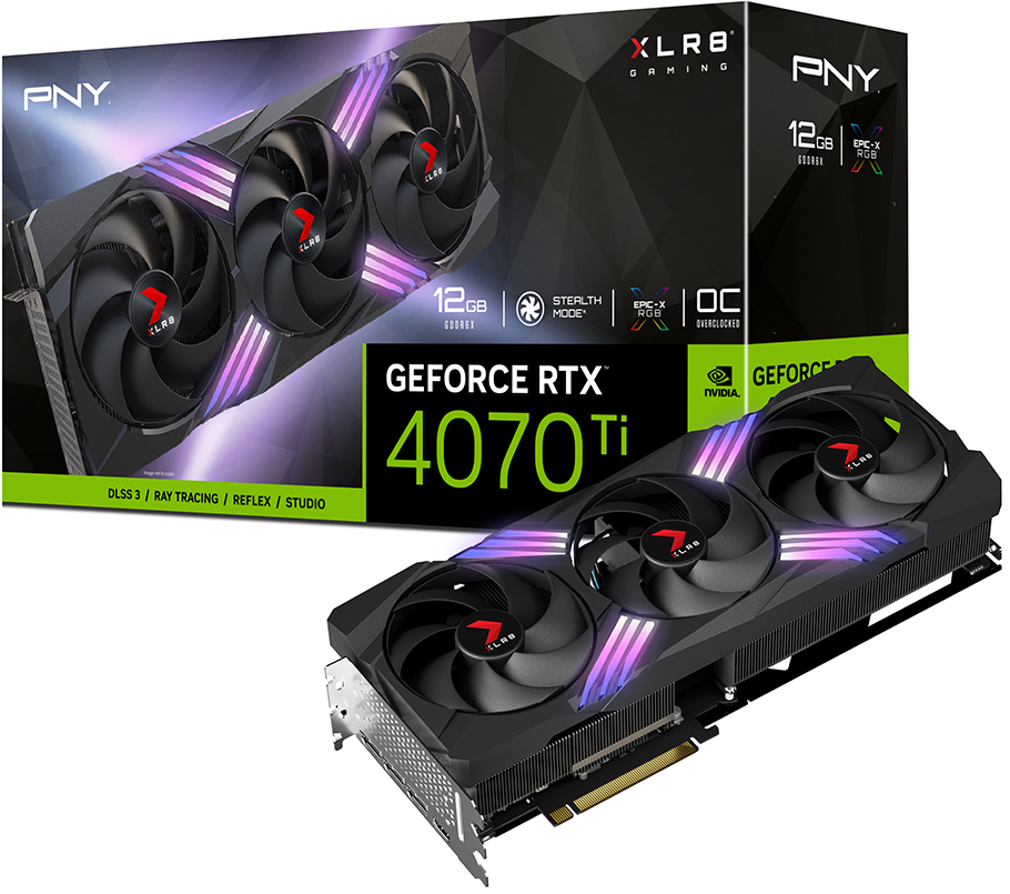 Gráfica PNY GeForce® RTX 4070 Ti XLR8 Gaming VERTO EPIC-X Triple Fan OC 12G DLSS3