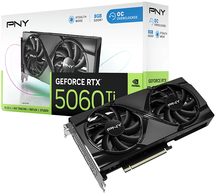 PNY - Gráfica PNY GeForce® RTX 5060 Ti Dual Fan OC 8GB GDDR7 DLSS4