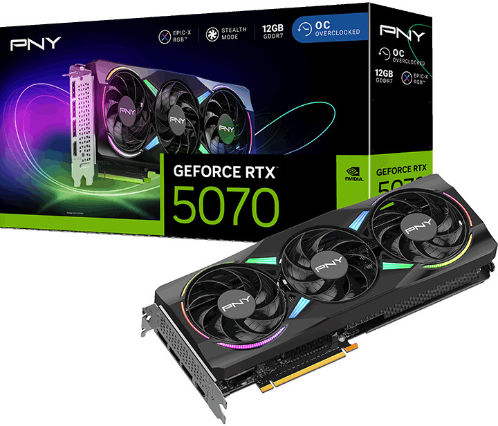 PNY - Gráfica PNY GeForce® RTX 5070 Gaming RGB Triple Fan OC 12GB GDDR7 DLSS4