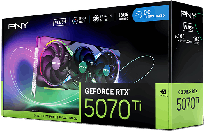 PNY - Gráfica PNY GeForce® RTX 5070 Ti Gaming ARGB Triple Fan Plus OC 16GB GDDR7 DLSS4