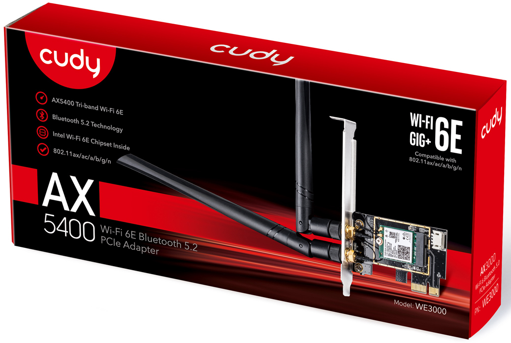Cudy - Placa de Rede Cudy PCI Express WE3000 AX5400 Tri-Band Wi-Fi 6