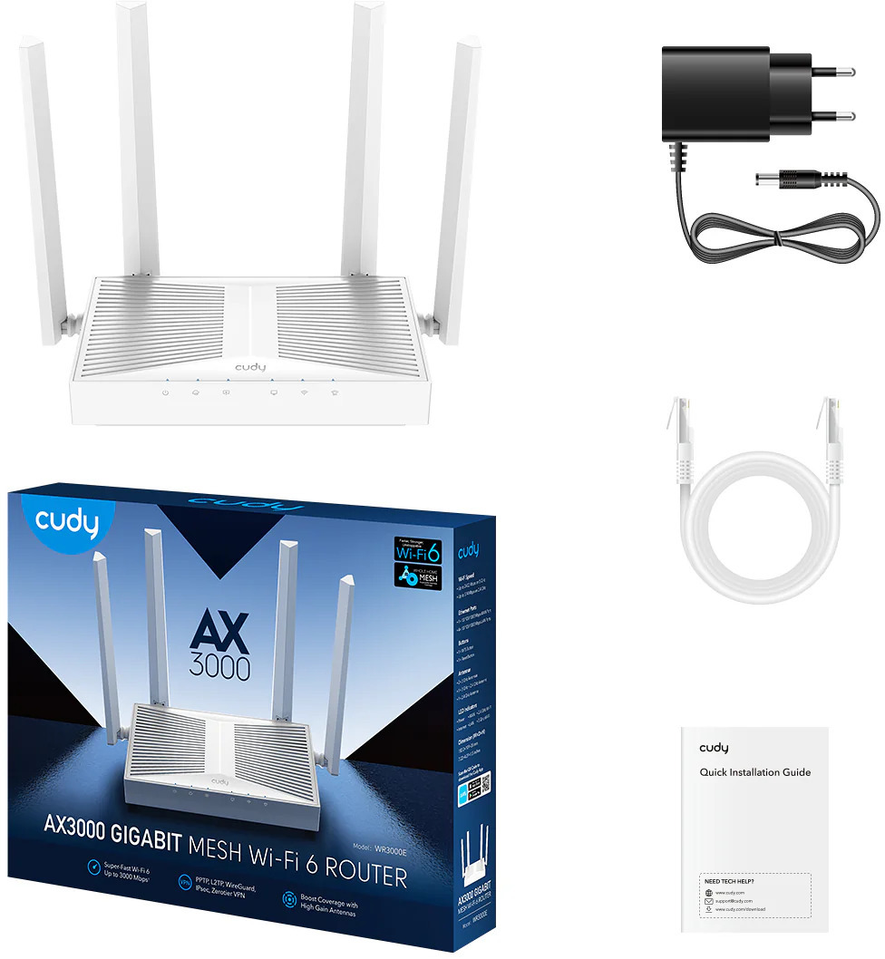 Cudy - Router Cudy WR3000E AX3000 Gigabit WiFi 6 Mesh