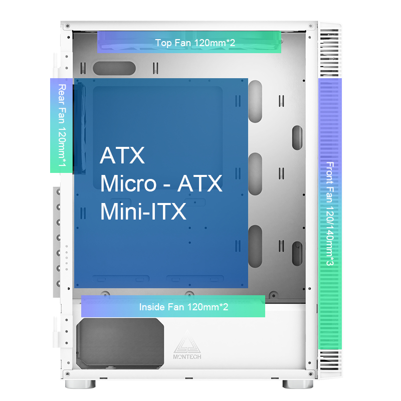 Montech - Caixa ATX Montech X3 Glass RGB Vidro Temperado Branco