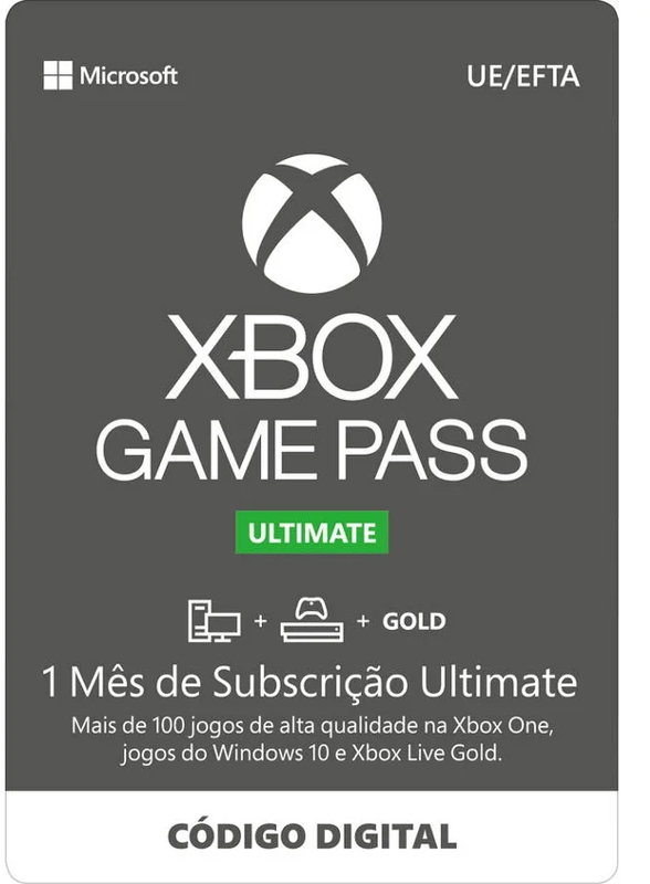 Gift Card Microsoft Game Pass Ultimate 1 mês inclui EA Play + Xbox Live Gold