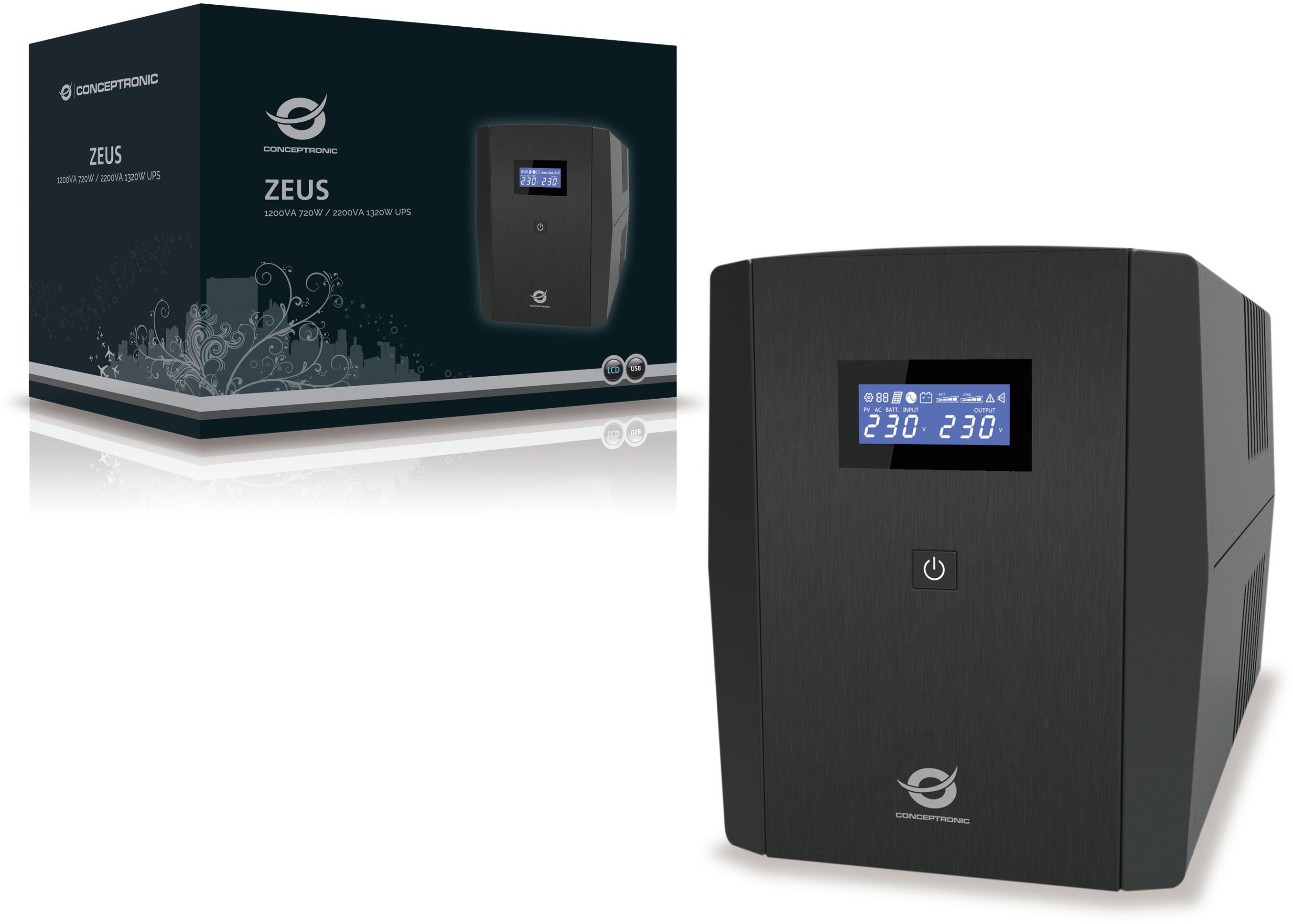 Conceptronic - UPS Conceptronic ZEUS03EM 1200VA/720W IEC + Tomada Schuko