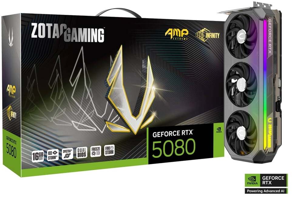 Gráfica ZOTAC GeForce® RTX 5080 AMP Extreme INFINITY 16GB GDDR7 DLSS4