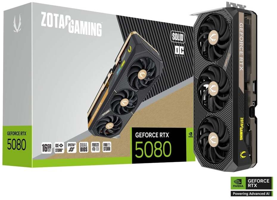 Gráfica ZOTAC GeForce® RTX 5080 Solid OC 16GB GDDR7 DLSS4