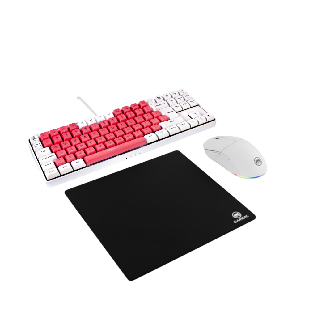 Picture of Picture of Teclado mecânico GAMIAC TKL RGB90G + RATO GAMING GAMIAC PX71 WIRELESS Branco + TAPETE GAMIAC XL 10
