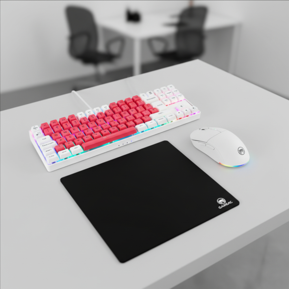 - Teclado mecânico GAMIAC TKL RGB90G + RATO GAMING GAMIAC PX71 WIRELESS Branco + TAPETE GAMIAC XL 10